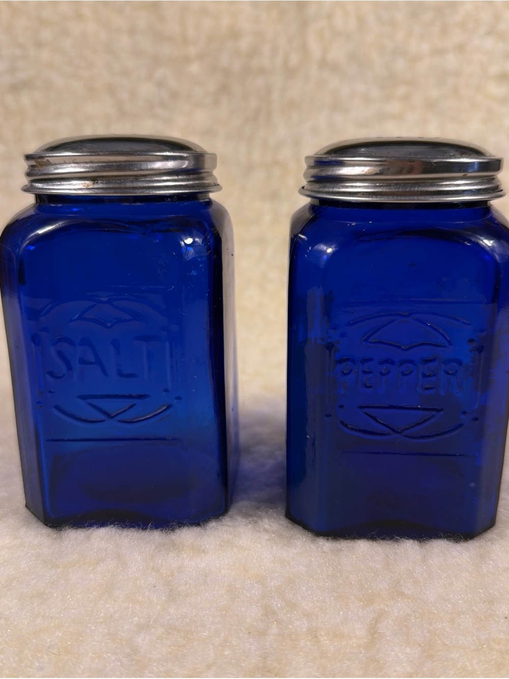 Cobalt Blue Glass Salt & Pepper Shakers - Unbranded